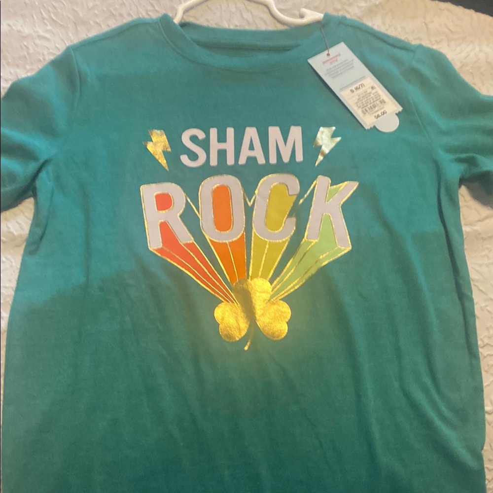 Cat & Jack Green and Gold Short Sleeve Tee Retro Graphic